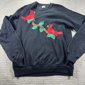 Vtg 90s Jerzees Women's L Black Cardinal Embroidered Sweatshirt
